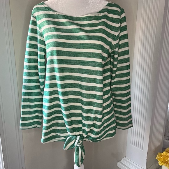 Old Navy tie front green striped cotton sweater - Picture 2 of 13